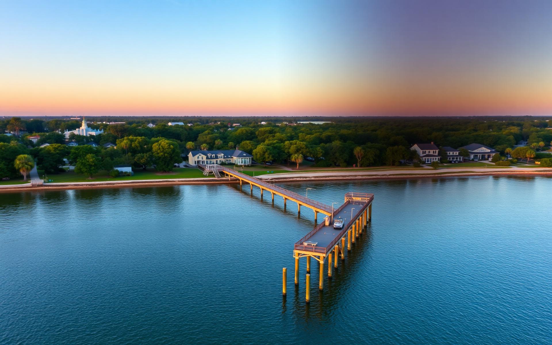 Fairhope, Alabama coastline at golden hour